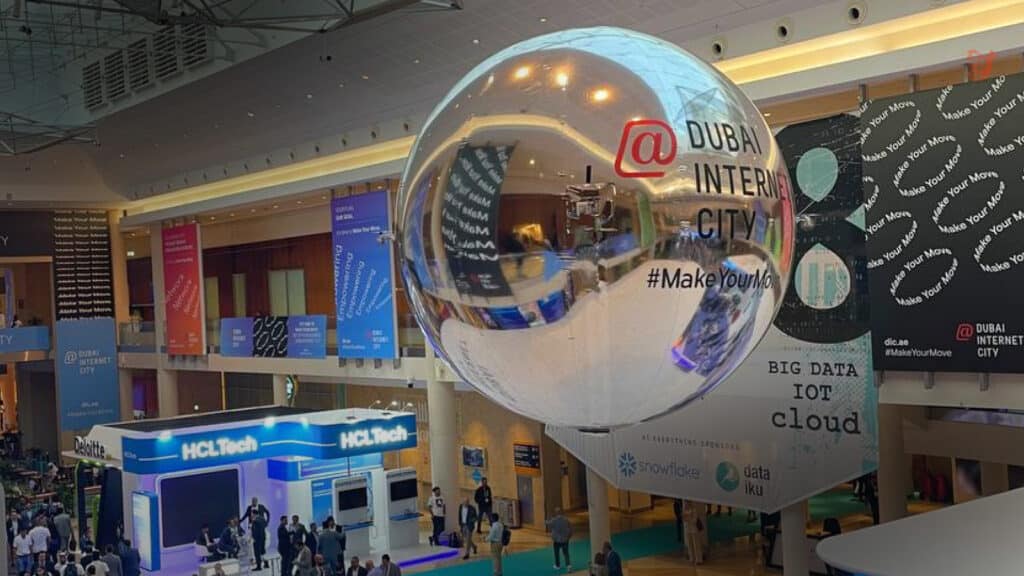 Branded flying sphere at an event