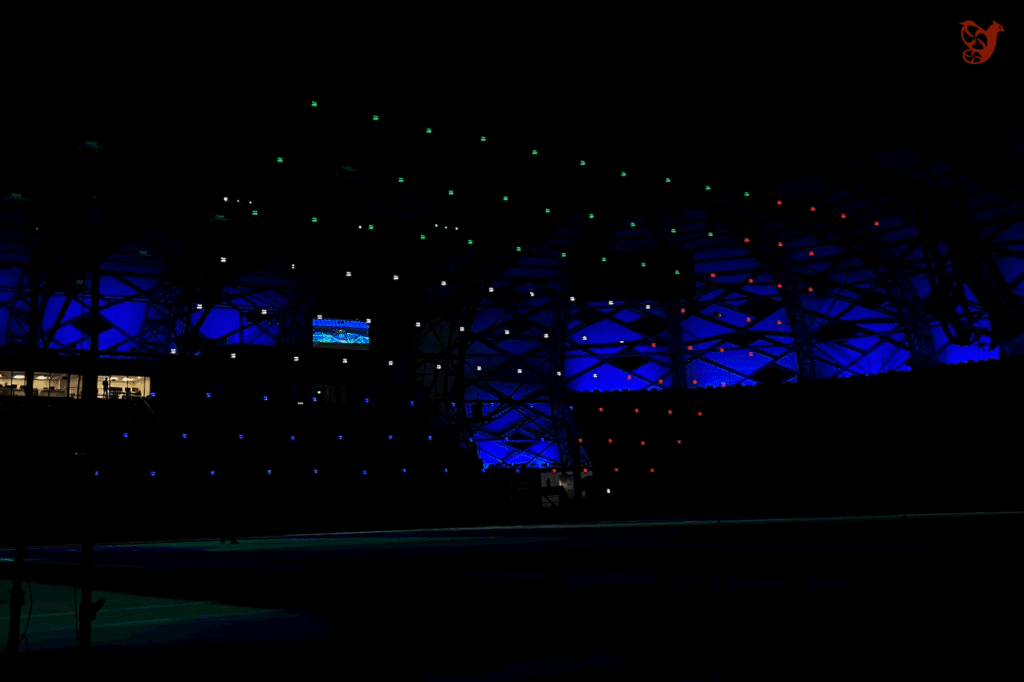Indoor drone show at a cup final